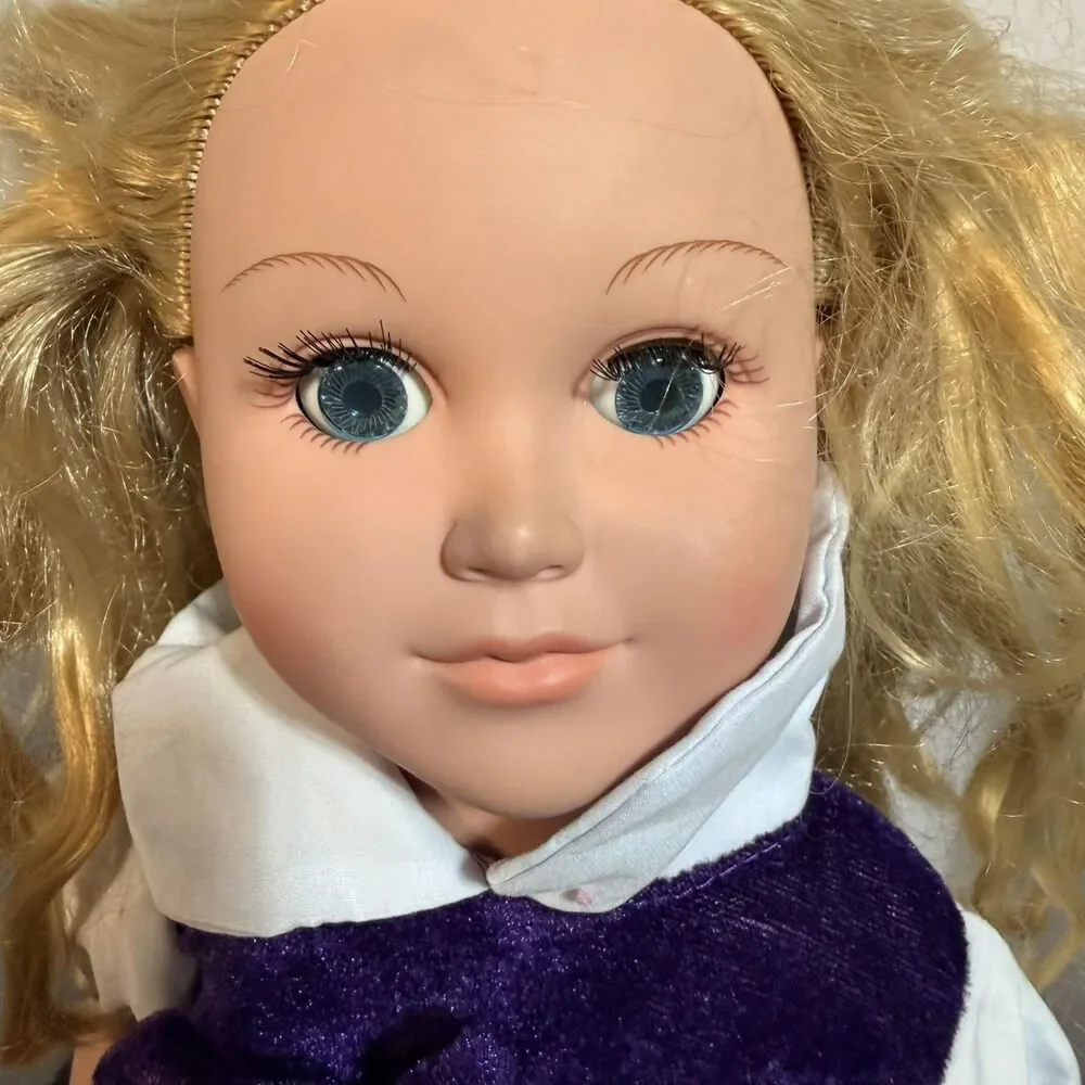Cititoy Blonde Girl Play Doll 18 Inch Blue Eyes Purple Velvet Dress Outfit
